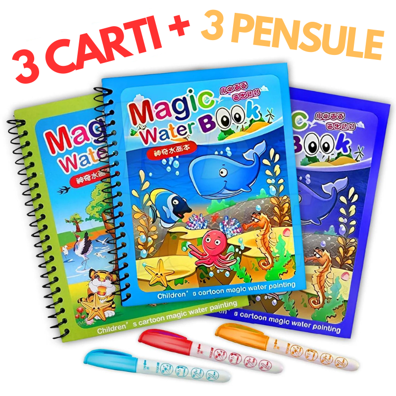 Set 3 Cărți Magice Reutilizabile de Colorat cu Apă | Coloris