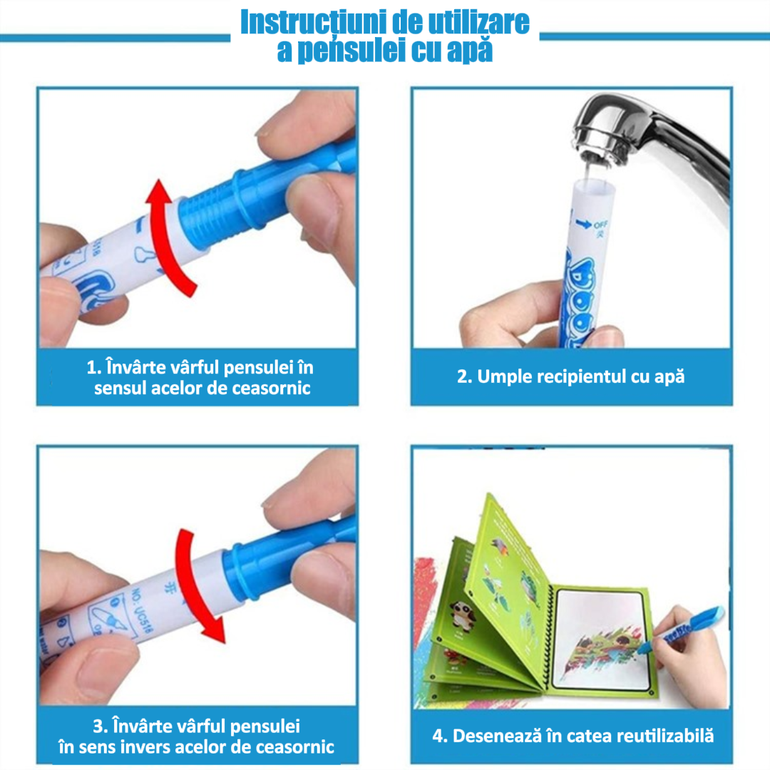 Set 3 Cărți Magice Reutilizabile de Colorat cu Apă | Coloris