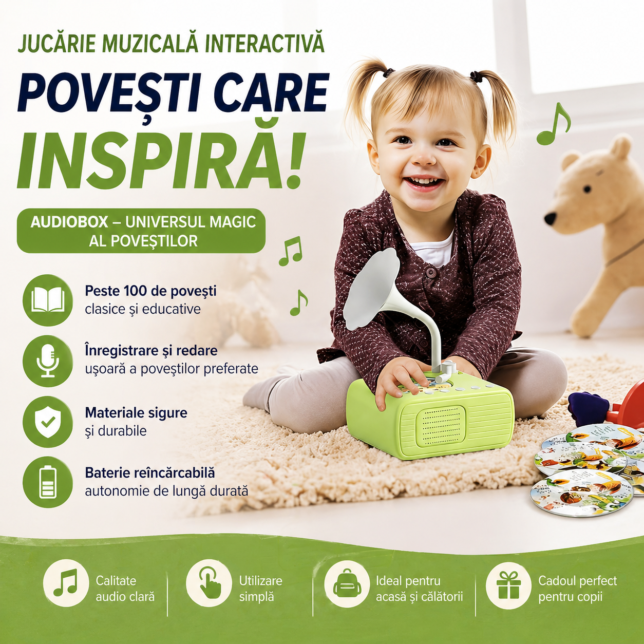 Jucărie Muzicală Interactivă cu Povești/ Verde | Storytune