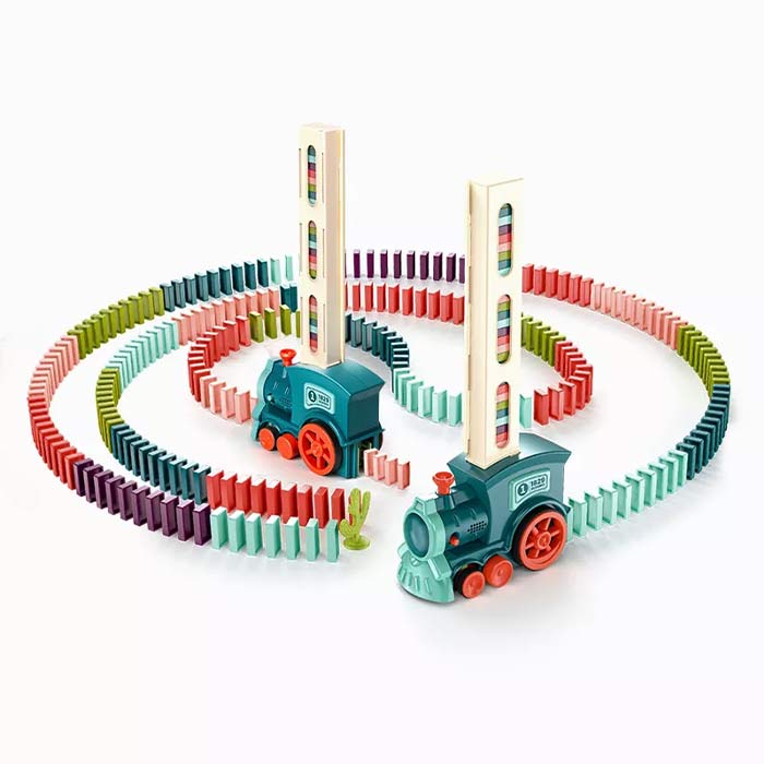 Tren Domino, trenuleț care aranjează piese de domino